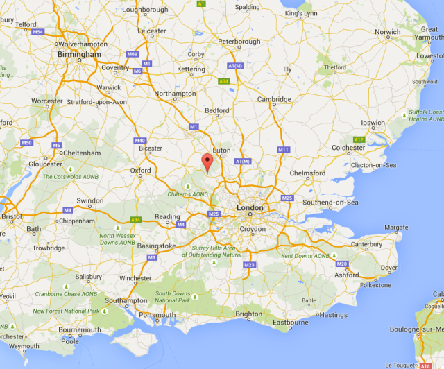 Map showing location of Berkhamsted, England.